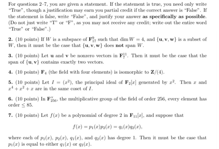 Solved For questions 2-7, you are given a statement. If the | Chegg.com