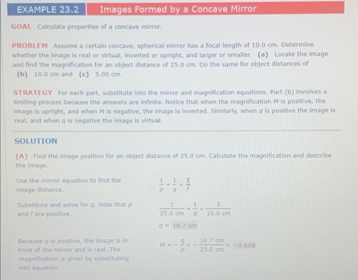 Solved EXAMPLE 23.2 Images Formed by a Concave Mirror GOAL | Chegg.com