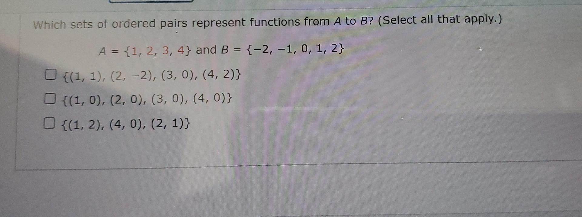 Solved Which Sets Of Ordered Pairs Represent Functions From Chegg Com   Image 