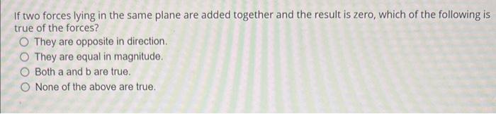 Solved If two forces lying in the same plane are added | Chegg.com