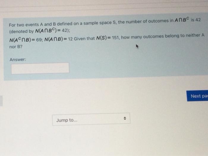 Solved For Two Events A And B Defined On A Sample Space S, | Chegg.com