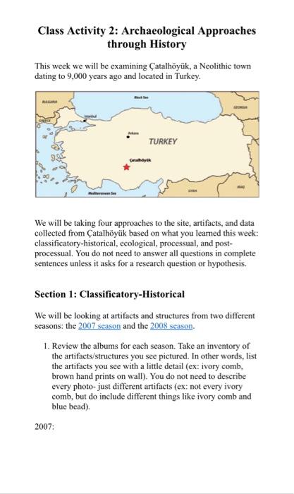 Class Activity 2: Archaeological Approaches through | Chegg.com