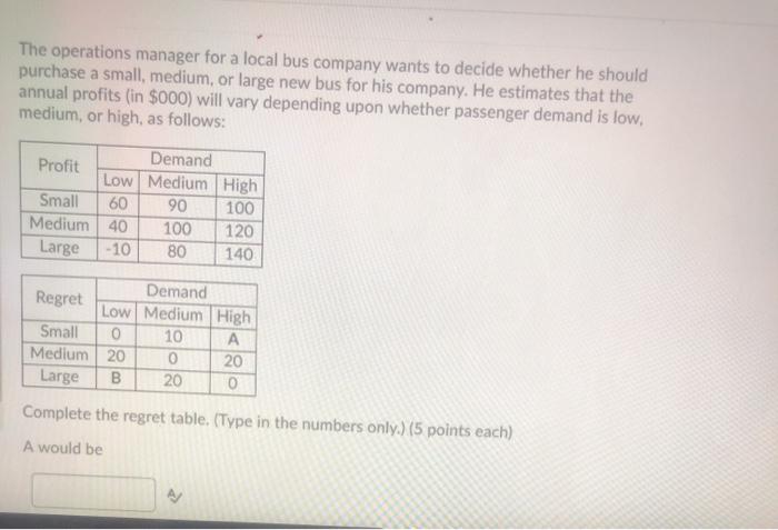 Solved The operations manager for a local bus company wants | Chegg.com