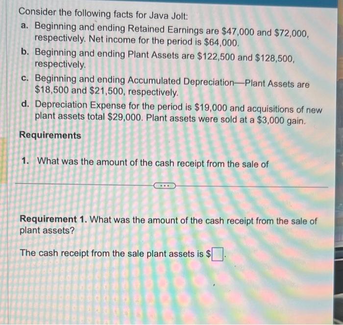 Solved Consider the following facts for Java Jolt: a. | Chegg.com