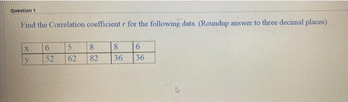 Solved Question 1 Find the Correlation coefficient r for the | Chegg.com
