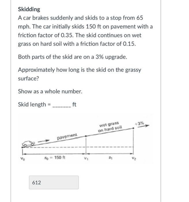 Solved Skidding A car brakes suddenly and skids to a stop