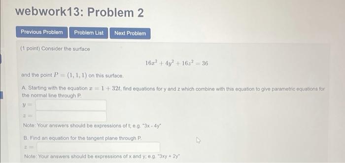 Solved webwork13: Problem 2 Previous Problem Problem List | Chegg.com