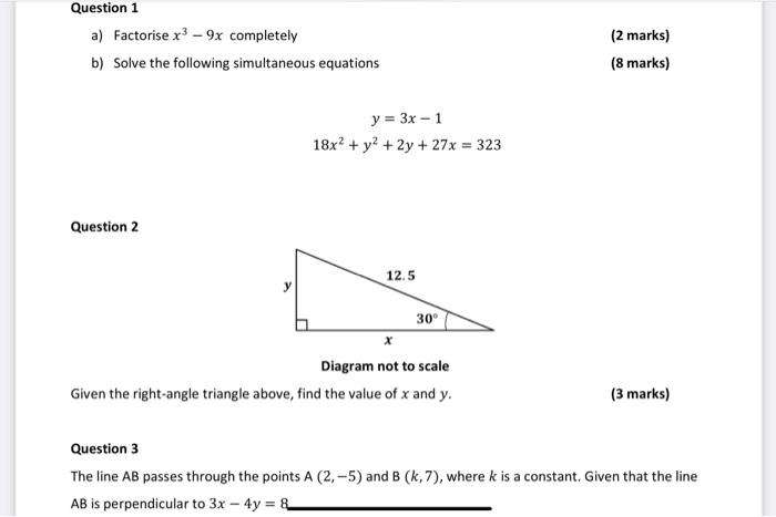 Solved Question 1 A Factorise X3 9x Completely B Solve Chegg Com