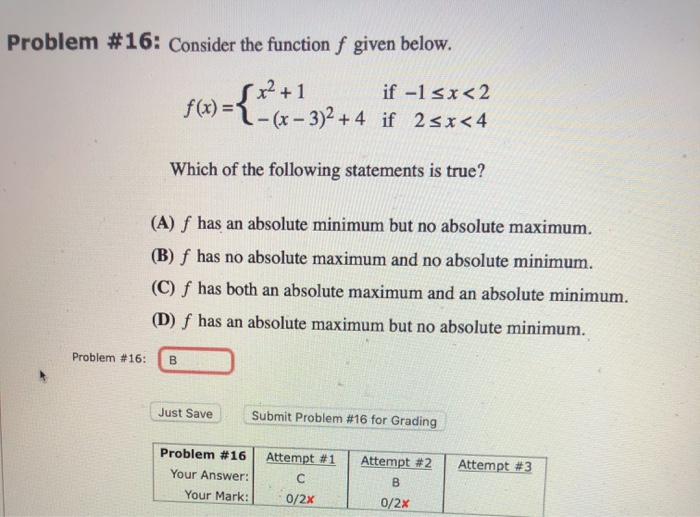 Solved Problem #16: Consider the function f given below. | Chegg.com