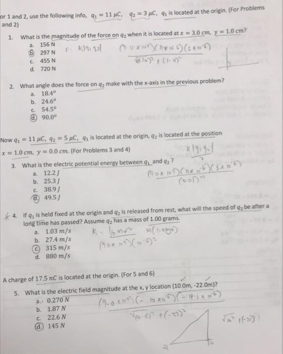 Solved vor 1 and 2, use the following info, q; = 11 C. 42 = | Chegg.com