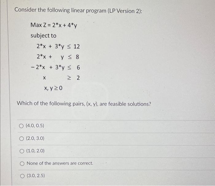 Solved Consider the following linear program (LP Version 2): | Chegg.com