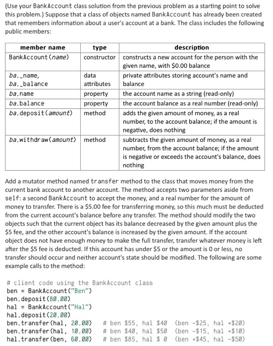 Solved (Use Your Bank Account Class Solution From The | Chegg.com