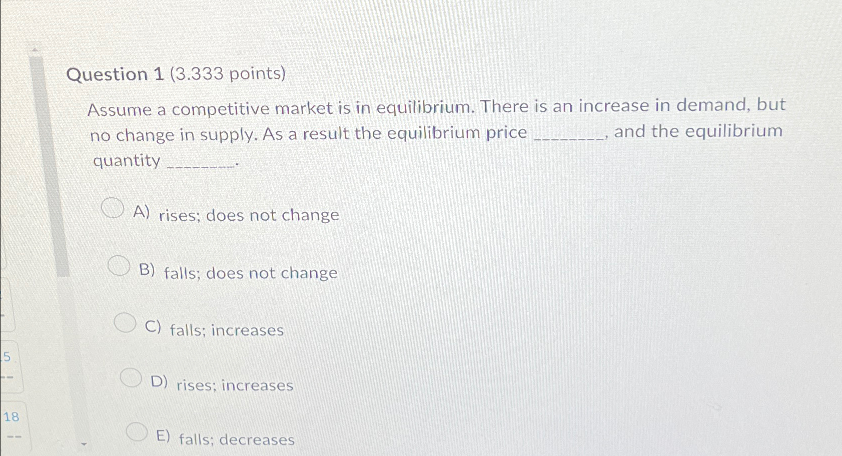Solved Question 1 (3.333 ﻿points)Assume a competitive market | Chegg.com