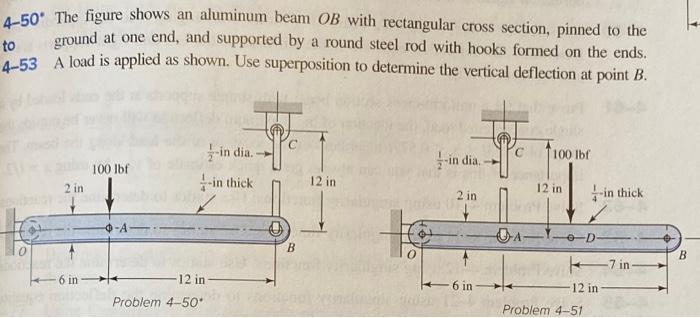 Solved 4-50* The figure shows an aluminum beam OB with | Chegg.com