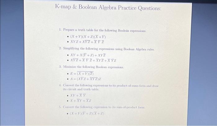 Solved K-map \& Boolean Algebra Practice Questions: 1. | Chegg.com image.