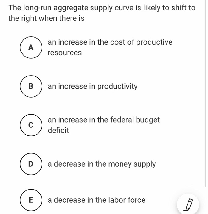 Solved The long-run aggregate supply curve is likely to | Chegg.com