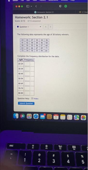 Solved The following data represents the age of 30 lottery | Chegg.com