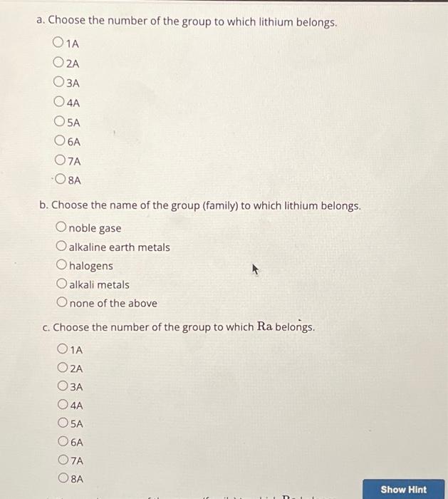 choose the name of the group family to which lithium belongs