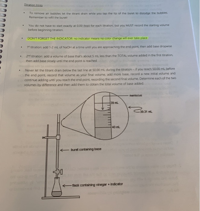 Solved Titration Hints To remove air bubbles let the titrant