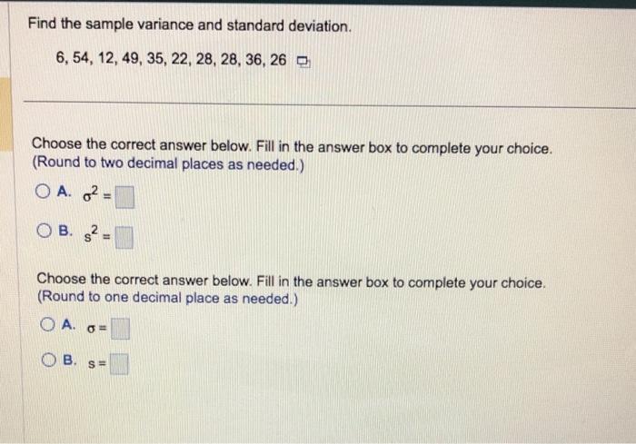 Solved Find the sample variance and standard deviation. | Chegg.com