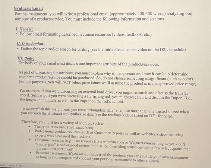 Solved Synthesis Email For this assignment, you will write a | Chegg.com