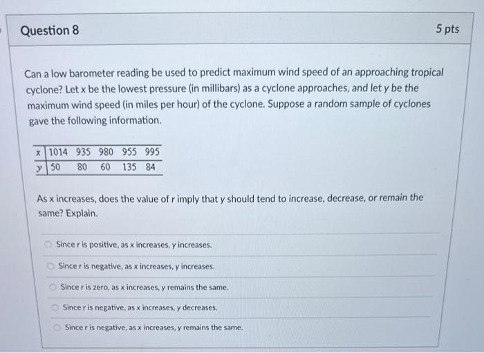 Solved Can a low barometer reading be used to predict