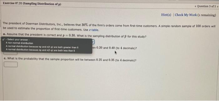 Solved Exercise 07.31 (Sampling Distribution Of P) Question | Chegg.com