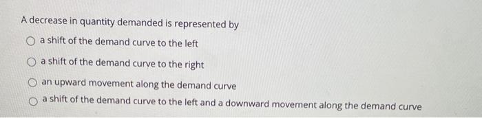Solved A decrease in quantity demanded is represented by a | Chegg.com
