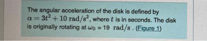 Solved The angular acceleration of the disk is defined by | Chegg.com