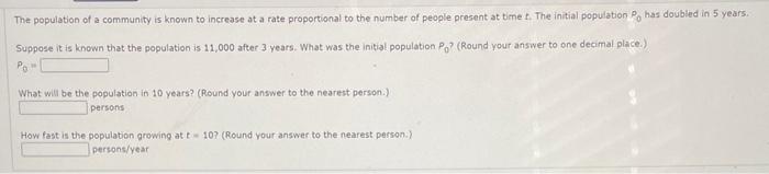 Solved The population of a community is known to increase at | Chegg.com