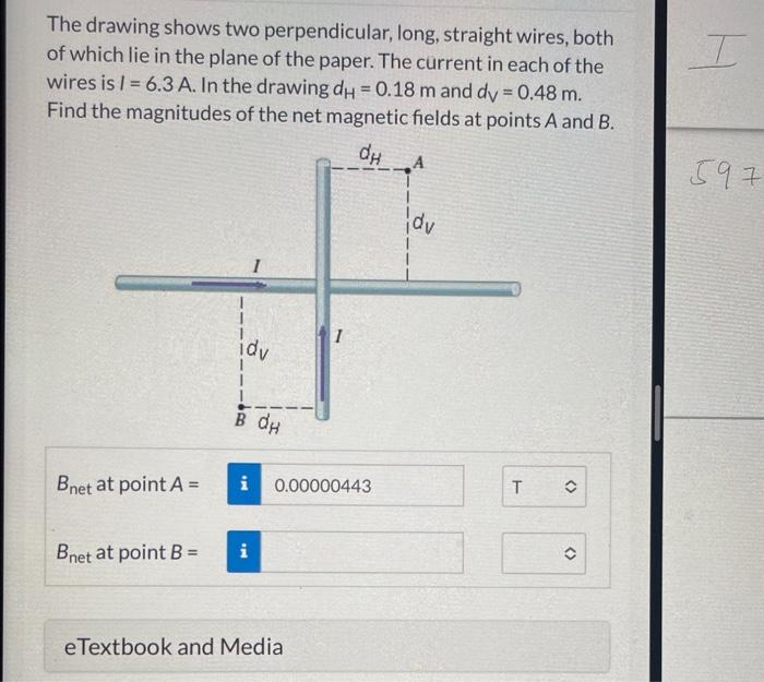 Solved The drawing shows two perpendicular, long, straight