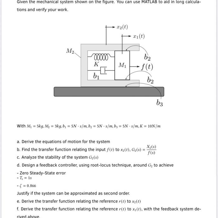 Solved Given the mechanical system shown on the figure. You | Chegg.com