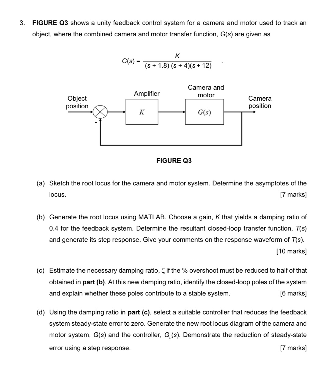 FIGURE Q3 ﻿shows a unity feedback control system for | Chegg.com