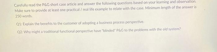 Solved Carefully read the P\&G short case article and answer | Chegg.com