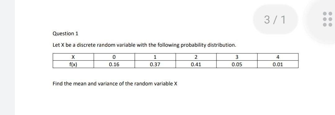 Solved 3/1 Question 1 Let X be a discrete random variable | Chegg.com