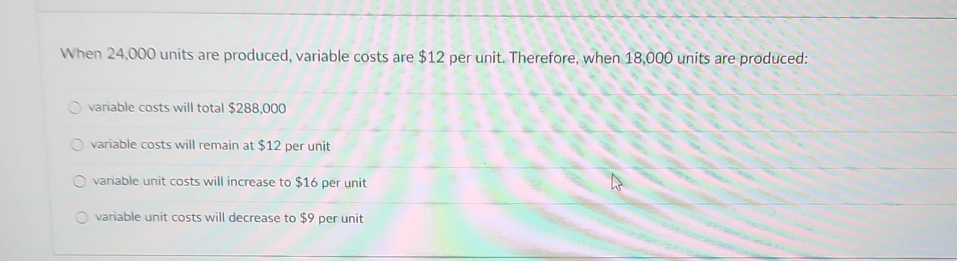 Solved When 24,000 units are produced, variable costs are | Chegg.com