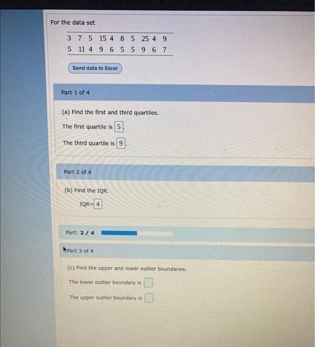 Solved For the data set Part 1 of 4 (a) Find the first and | Chegg.com