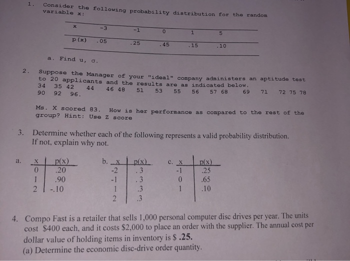 Solved 1. Consider the following probability distribution | Chegg.com