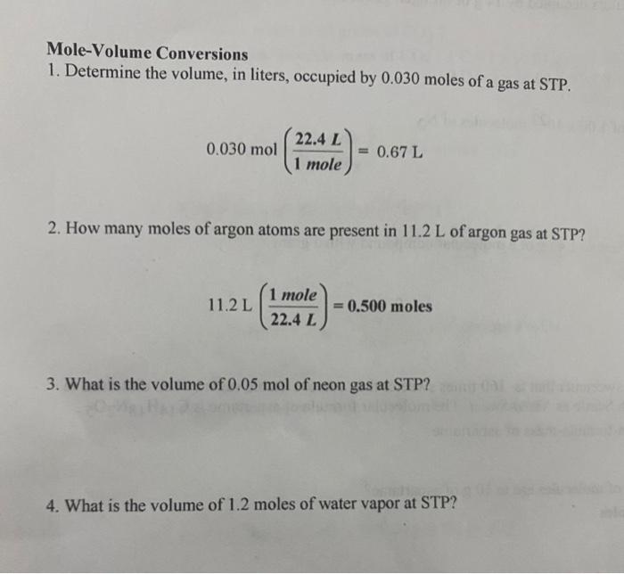 Solved Mole-Volume Conversions 1. Determine the volume, in | Chegg.com