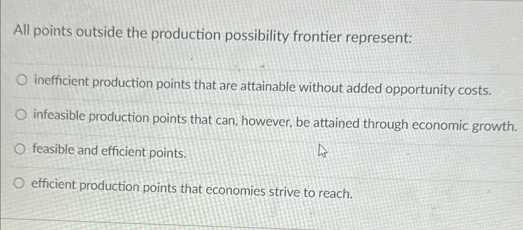 Solved All points outside the production possibility | Chegg.com