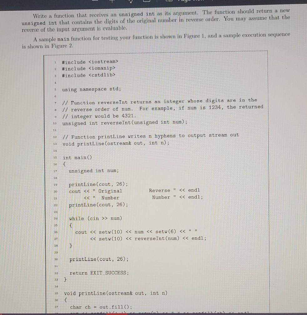 Solved Write a function that receives an unsigned int as its | Chegg.com