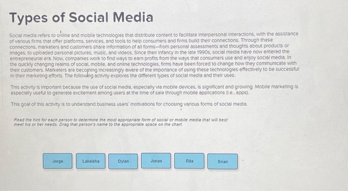 Solved Types of Social Media Social media refers to oniline | Chegg.com