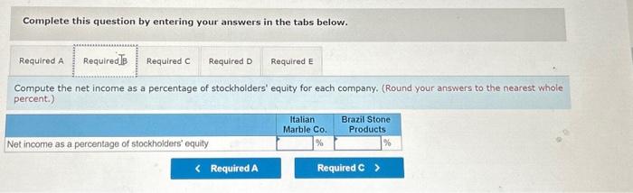 Complete this question by entering your answers in the tabs below.
Compute the net income as a percentage of stockholders eq