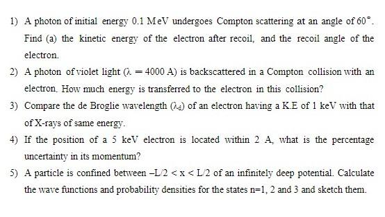Solved 1) A photon of initial energy 0.1 MeV undergoes | Chegg.com