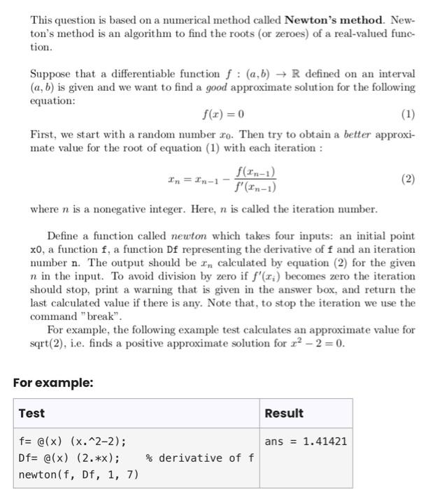 Solved This question is based on a numerical method called | Chegg.com