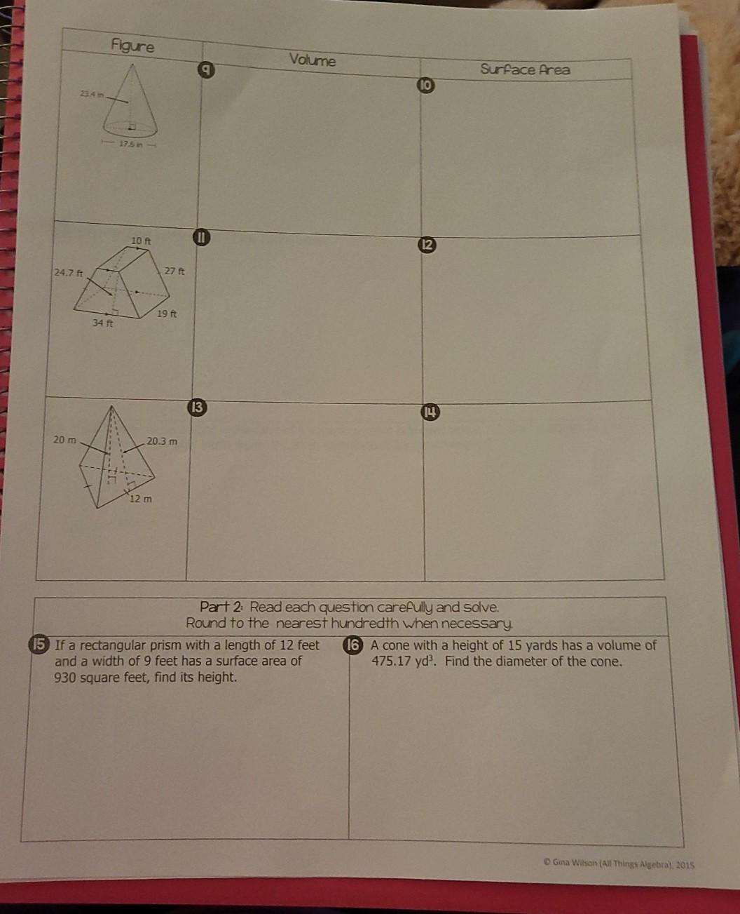 homework 9 volume and surface area review