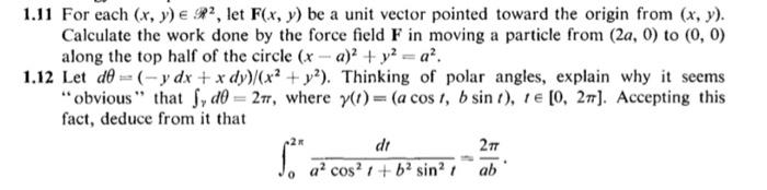 Solved 1.11 For each (x,y)∈R2, let F(x,y) be a unit vector | Chegg.com