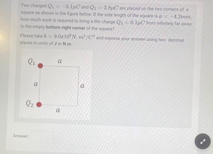 Solved Two charged Q1=−3.1μC and Q2=2.8μC are placed on the | Chegg.com