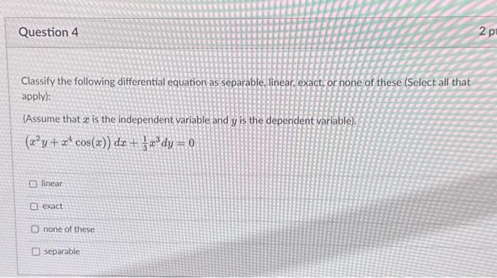 Solved Classify the following differential equation as | Chegg.com