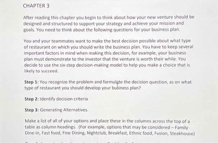 Solved CHAPTER 3 After reading this chapter you begin to | Chegg.com